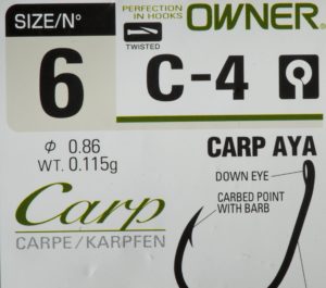 Owner Down Eye Carp C-4...Tube fly hook size 6