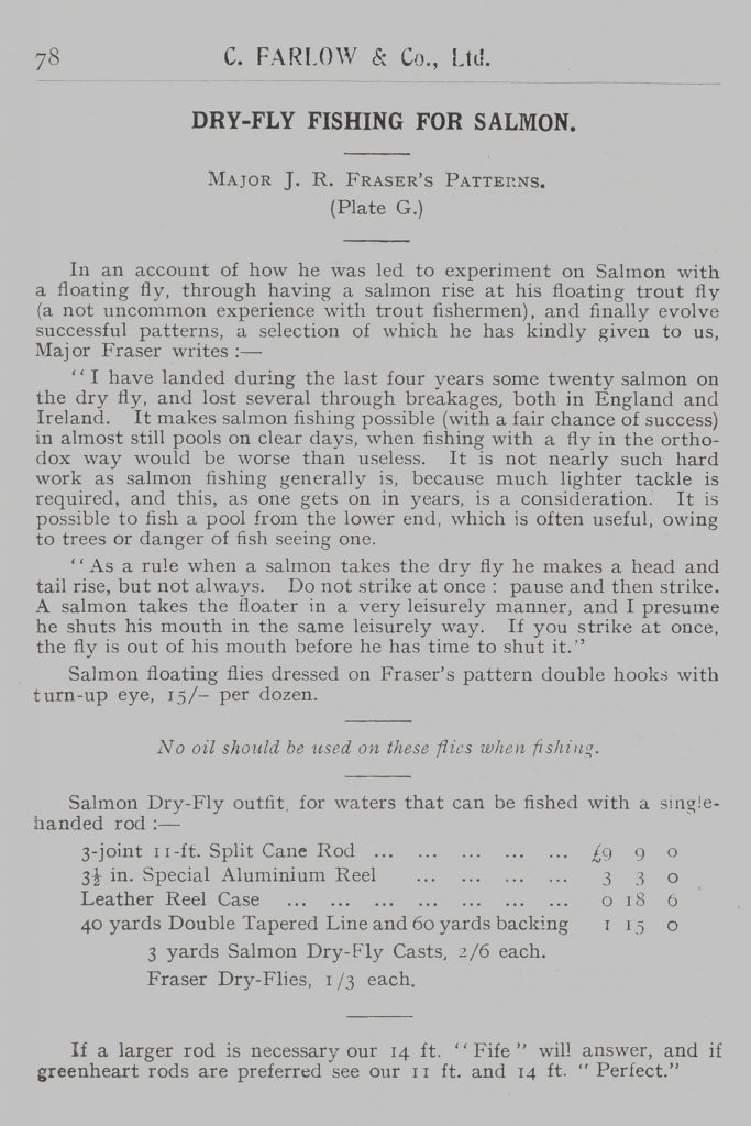 Salmon dry fly pioneers 1909 Farlow catalog