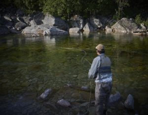 Salmon fishing on dry fly